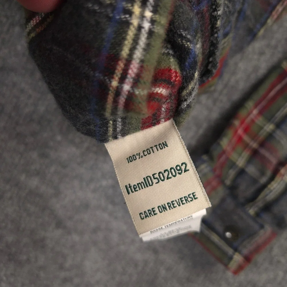 LL Bean Flannel Hoodie Womens Small Gray Red Scotch Plaid Full Zip Relaxed Fit